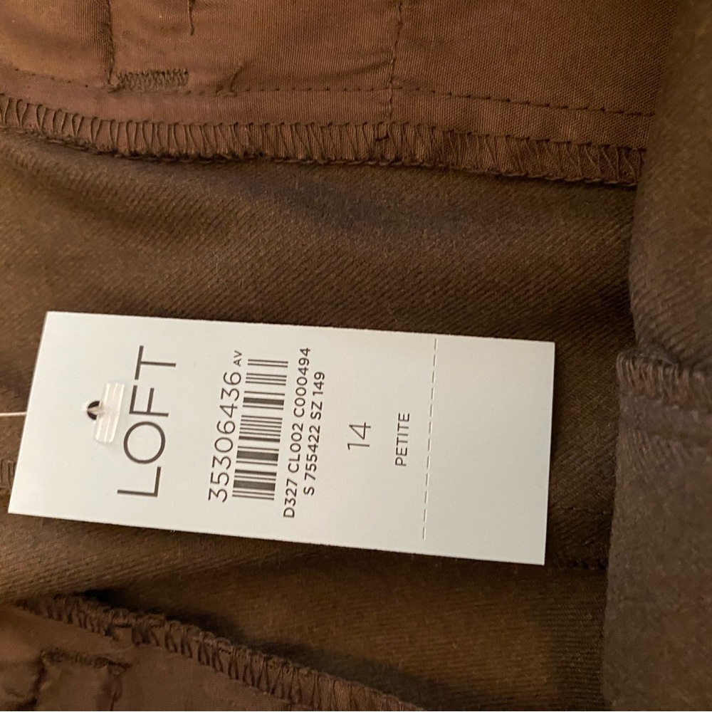 NWT Loft 14 p petite chocolate brown flannel ankle pants trousers elastic waist - Picture 6 of 7